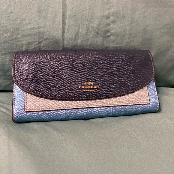 Coach Handbags - Coach New York Colorblock Crossgrain Leather Envelope Wallet Blue Gray